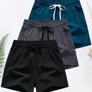 3 pair of shorts, Black, gray and blue. Good quality and medium size